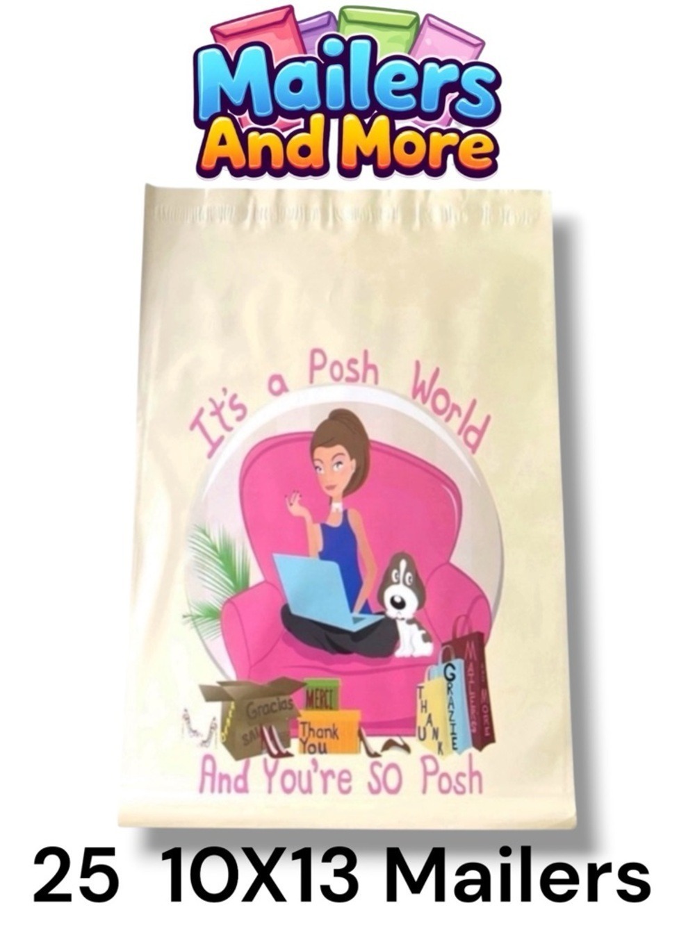 25 10X13 Poly Mailers Posh World PRICE IS FIRM - Picture 1 of 16